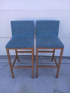 Modern Blue Upholstered Bar Stools, Wood Frame, Set of 2, 29" Seat Height, Armless (Trailer 2)