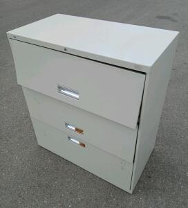 HON-Style 3-Drawer Steel Lateral File Cabinet, 42" Wide, Locking, Light Gray