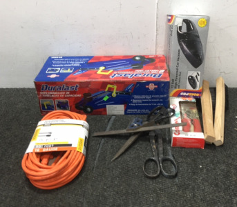 Duralast Trolley Jack, 50 Foot Extension Cord, Anvil Pruner, RoadPro High Powered Car Vacuum, (3) Steel Wool Brushes