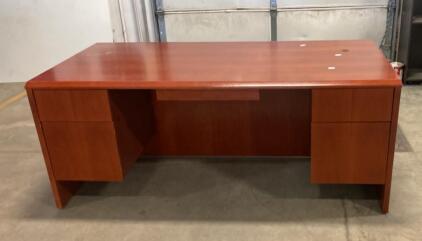 Cherry Finish Executive Office Desk &ndash; 72"x36", Double Pedestal, Cable Management, Wood Veneer ( Trailer 2 )