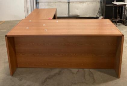 L-Shaped Executive Desk, Approx. 66" x 30" Main Desk, 48" x 24" Return, Medium Oak Finish ( Trailer 2. )