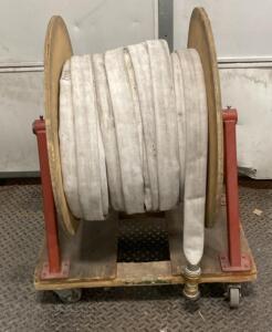2.5" Layflat Fire Hose on Wooden Reel with Mobile Cart, 100 ft Length