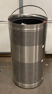 Howard Stainless Steel 35 Gallon Perforated Commercial Trash Can, Black Liner, Missing Lid