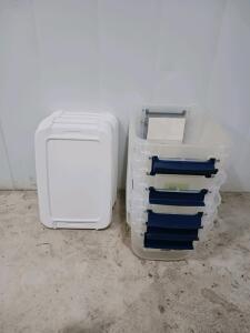 Hefty Storage Solutions 6.5 Qt Bins, Set of 6, Locking Lids, Stackable, Made in USA, Clear/Blue