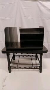 Black Metal Desktop Organizer & Plastic Printer Stand Set, 16"x14"x12", 5 Compartments (Sp-16)