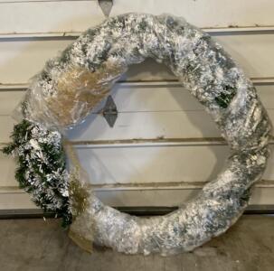 Extra Large 48&rdquo; Artificial Flocked Christmas Wreath with Gold Ribbon for Indoor or Outdoor Display ( R2 )