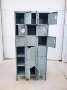 Industrial Steel Locker, 18 Compartments, Gray, 3-Column 6-Tier, Ventilated, Padlock Hasp, 78"x36"x18"