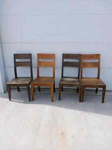 Set of 4 Solid Wood Dining Chairs, Modernist Rectilinear, Horizontal Slat Back, Mixed Finish (Zone -1)