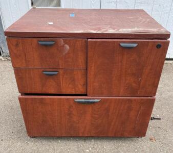 Wood 4-Drawer Lateral File Cabinet, Cherry Finish, Locking, 36"x22"x29", Freestanding