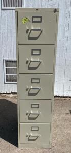 5-Drawer Vertical Steel Filing Cabinet, Letter Size, 64" x 15" x 25", Lockable