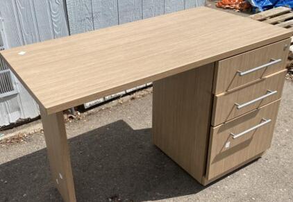 48" x 24" Office Desk with 3-Drawer Right Pedestal, Light Wood Grain Finish