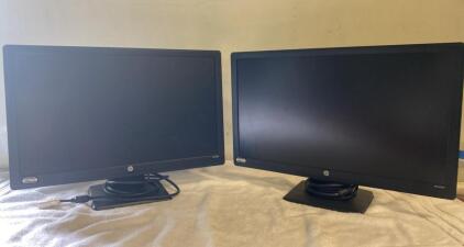 HP LV2311 23" LCD Monitors, 1920x1080, VGA/DVI, Stands & Cables, 2012, Serial #6CM223002J & 6CM2360PFP ( Powers On )