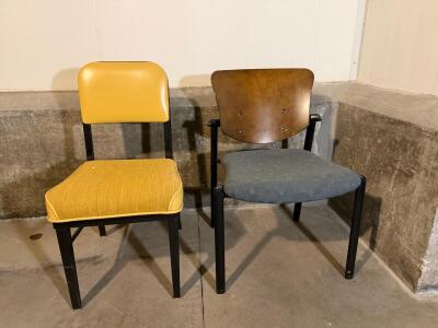 Vintage Institutional Side Chairs &ndash; Steel Frame, Padded Seats, Mid-Century Modern Design (Pair)