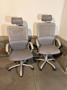 Pair of Ergonomic Mesh Office Chairs with Headrest, Light Gray, Fixed Arms, 5-Star Base