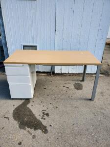 Rectangular Office Desk with Attached 3-Drawer Lockable Pedestal, 60"x30", Laminate Top