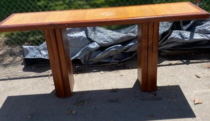 Solid Wood Console Table, Modern Rectangular Design, ~60" Length, Dual Block Legs, Light/Dark Finish
