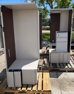 Modular Office Cubicle Panels with 3-Drawer Pedestals, Gray/Brown, 66"H x 48"W, Set of 3-5 Units