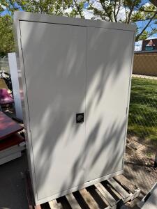 72"x36"x18" Steel Storage Cabinet, Locking Doors, Light Gray, Dented Side Panel