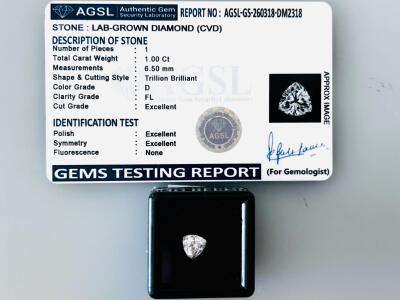 AGSL Certified 1.00 Ct D FL Trillion Brilliant Lab-Grown Diamond