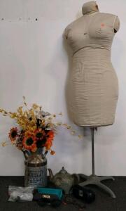 Female Torso Dress Form Mannequin with Adjustable Metal Stand, Beige Canvas Cover and home decor