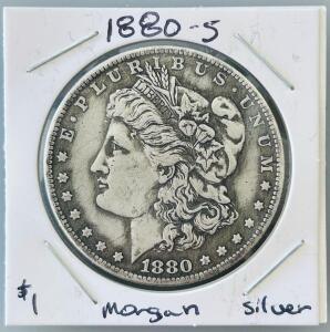 1880-S Morgan Silver Dollar $1 Coin, San Francisco Mint, 90% Silver, Circulated