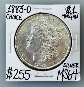 1883-O Morgan Silver Dollar, MS64, New Orleans Mint, Brilliant Uncirculated, 0.773 oz Silver