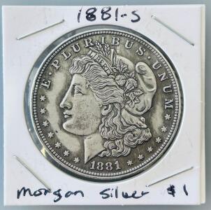 1881-S Morgan Silver Dollar, San Francisco Mint, 0.859 Oz Silver, Circulated, Liberty Head