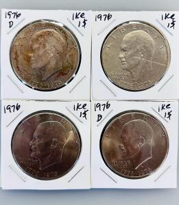 1976 Eisenhower Dollars &ndash; Bicentennial, Denver & Philadelphia, Circulated, 2x2 Flip Holders