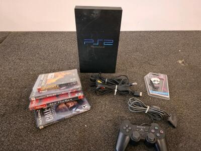 Sony PlayStation 2 Console Bundle With DualShock Controller, 3 PS2 Games, Monster High 8GB USB (Tested And Powers On)