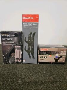 Gear South Bend Rod Rack, Champion Truck Utility Rack, & Coleman Cup Holder