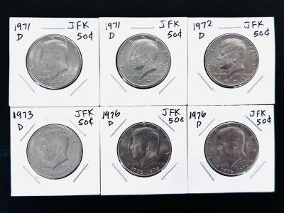 1971-1976 D Kennedy Half Dollar Set &ndash; Copper-Nickel, Bicentennial, 6 Coins, Circulated
