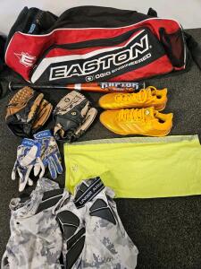 Youth Baseball Gear Set: Rawlings Raptor Bat, 2 Gloves, Adidas Cleats, Under Armour compression shirt and shorts, Easton Bag