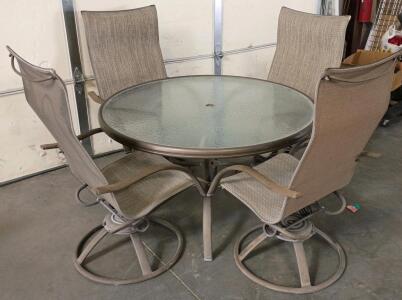 Outdoor Patio Dining Set With Round Glass Table And 4 Swivel Chairs