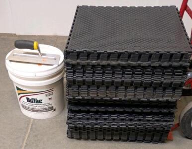 Black Coin-Top Interlocking PVC Floor Tiles, 19.7"x19.7"x0.28", 75 Tiles, 250sq ft, Includes Adhesive