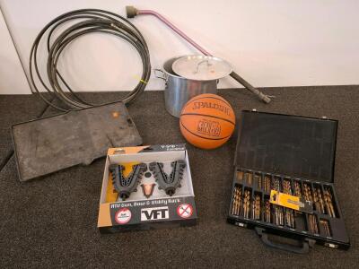 Spalding NBA Outdoor Basketball, Cast Iron Grill Accessory, Drill Bit Set, Bow Utility Rack And More