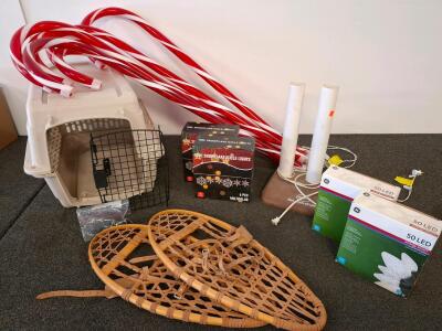 Traditional Wooden Snowshoes, 36&rdquo; Ash Frame, Rawhide Web, Leather Bindings, Classic Design Pair, Large Christmas Candy Cane Yard Decor, Pet Crate, Christmas Lights, And Peet Shoe Dryer