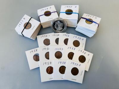 Vintage U.S. Coin Collection: Lincoln Wheat Cents (1940&ndash;1958) & 1889 Morgan Silver Dollar Replica