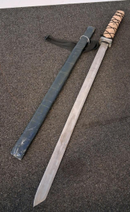 Handmade Straight-Bladed Sword With Wooden Cord-Wrapped Handle And Sheath