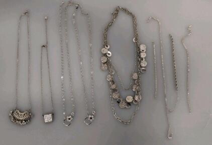 Mixed Silver-Tone Fashion Necklace Lot&mdash;5 Pcs Statement, Pendant & Layered Coin Charm Styles