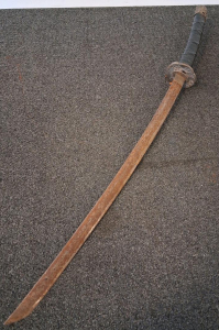 Traditional Japanese Katana, 27.5" Blade, Decorative Tsuba, Heavy Patina, No Scabbard