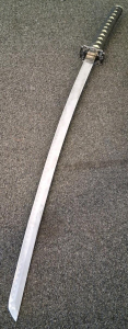 China-Made Katana Sword, 28" Blade, Cord-Wrapped Handle, Metal Tsuba, Sharpened Edge