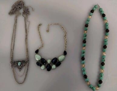 Statement, Tribal, and Beaded Costume Necklaces &ndash; Mixed Colors, Faux and real Turquoise, Geometric Designs