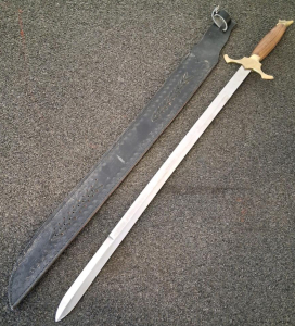 Medieval-Style Arming Sword With Decorative Guard And Leather Sheath