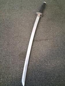 Katana-Style Sword, 40" Overall Length, Steel Blade, Ornate Tsuba, Black Cord-Wrapped Handle