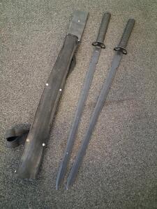 Twin Ninja Tactical Swords Set &ndash; 23.5" Blade, Cord Wrapped Handle, Black Double Sheath Included