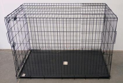 Precision Pet Large Dog Crate Black Metal Folding Kennel with Plastic Tray
