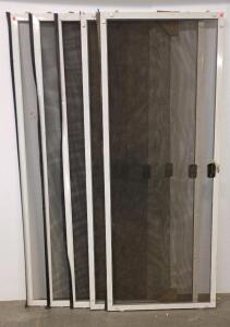 (5) White Aluminum Sliding Patio Screen Doors, Fiberglass Mesh, Latches