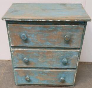 Vintage 3-Drawer Wooden Dresser, Distressed Blue Finish, Rustic Primitive Style, Circa 1920-1950