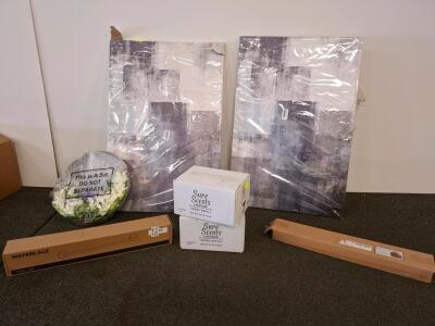 Set of 2 Abstract Canvas Wall Art Panels 36"x24", Waterlace Towel Bars, Sure Scents Refills, Wreath, new in packaging