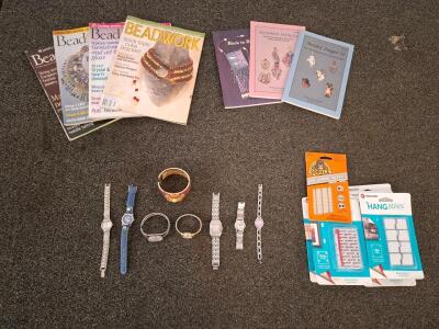 Mixed Lot: 6 Ladies Watches (Fossil, Polini), Beadwork Magazines, DIY Velcro & Gorilla Adhesives